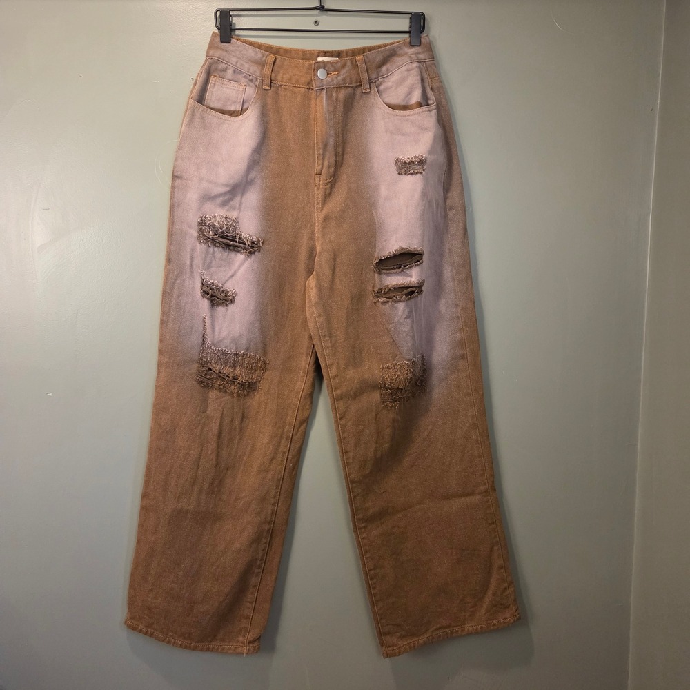 POL Women's Wide Leg High Waist Distressed Jeans Size M 29x29 Brown